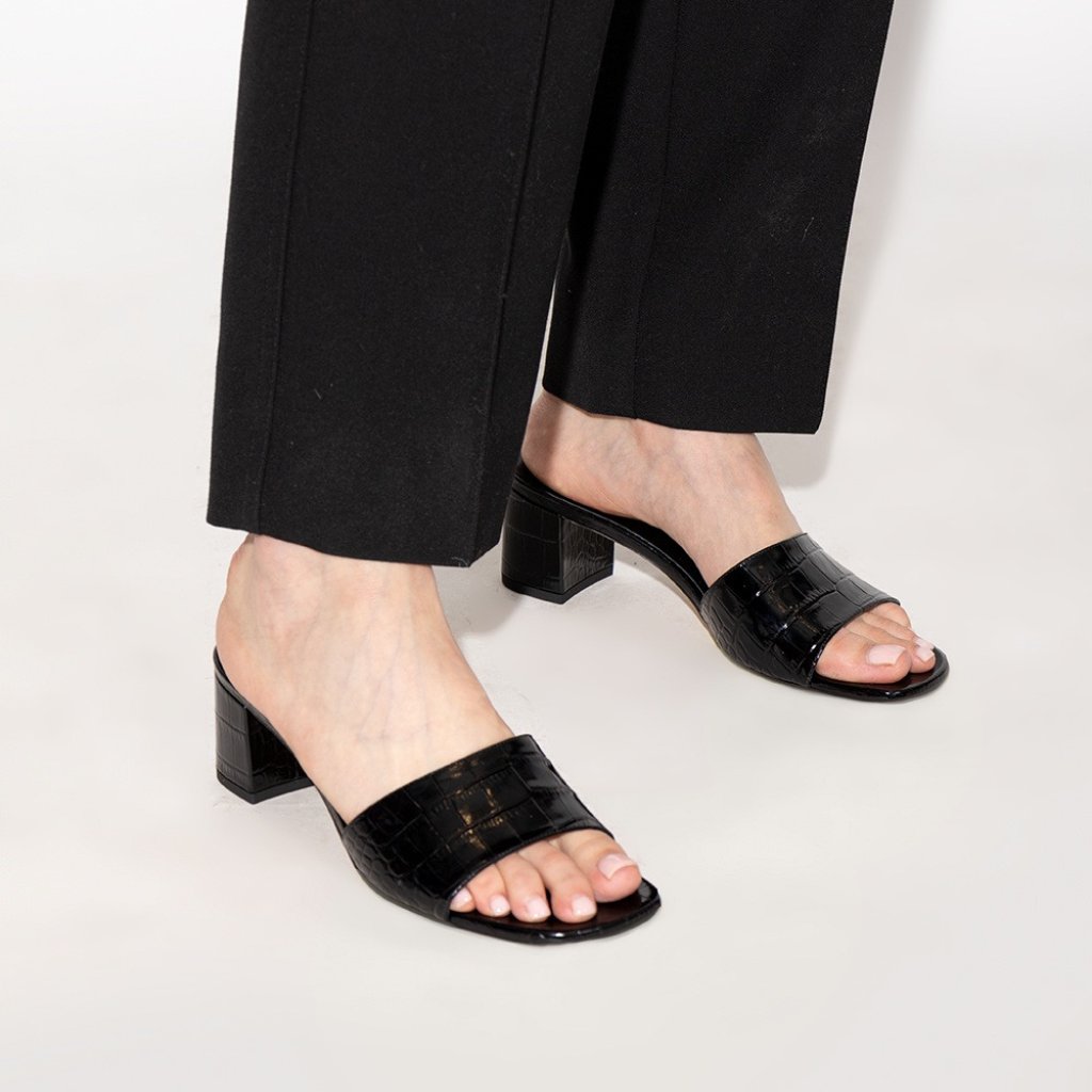 Paris Texas Rosa Heeled Mule In Black Embossed Crocodile Size 9